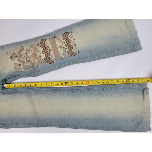 Vintage Sweet November Womens 4 Blue Boho Hippie Jeans Embroidered Wide Leg - Picture 9 of 15